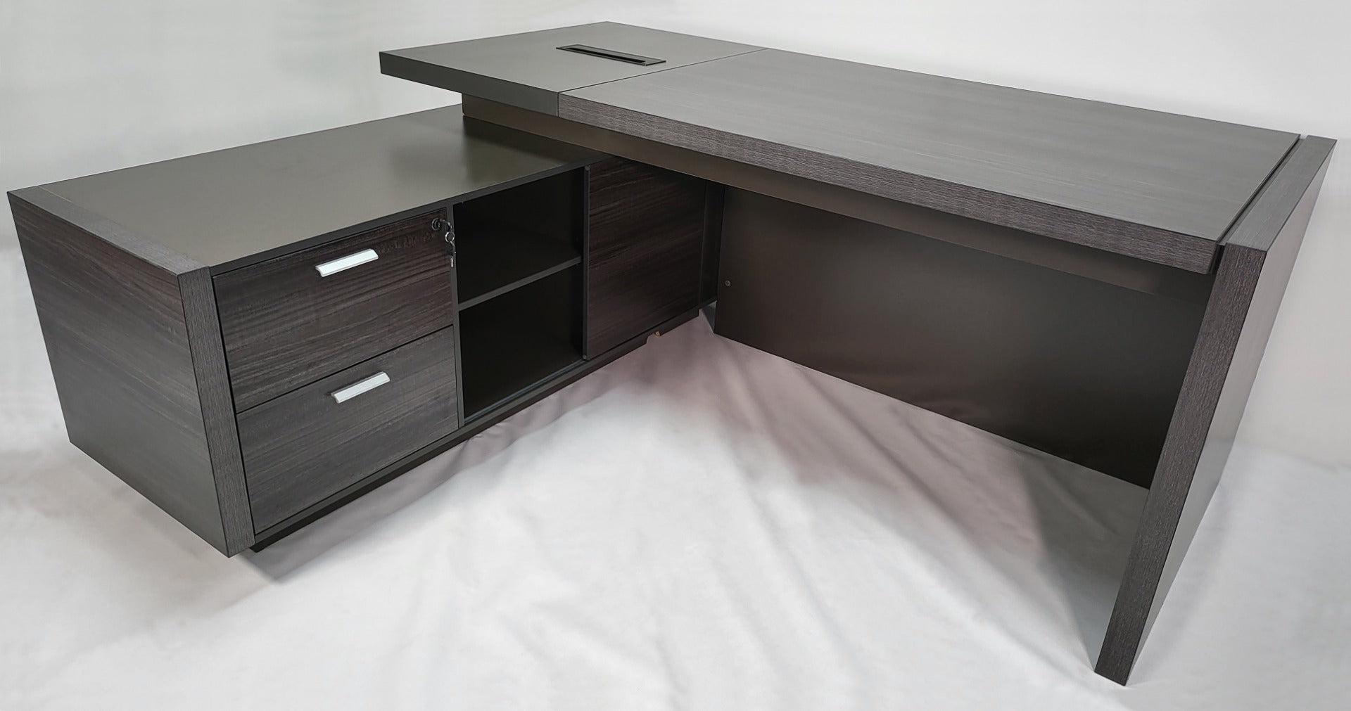 Modern Grey Oak Executive Office Desk with Built in Storage - 2000mm & 2200mm - LX-D04